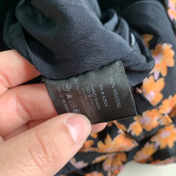 VEDA Dress Womens Medium Montana Orange Black Floral Printed Button Front Midi - Picture 7 of 13